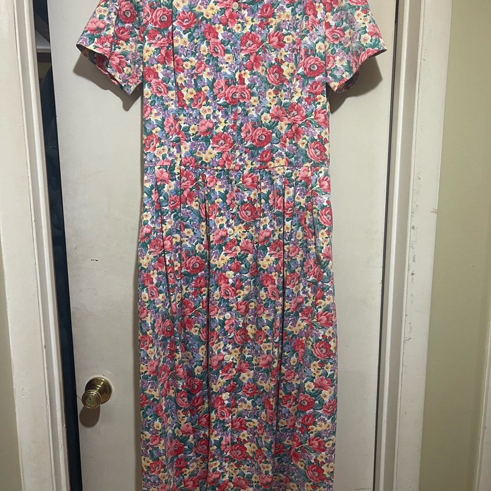 Talbots Pink Floral Short-Sleeve Maxi Dress Vintage 1980s Sarah Campbell